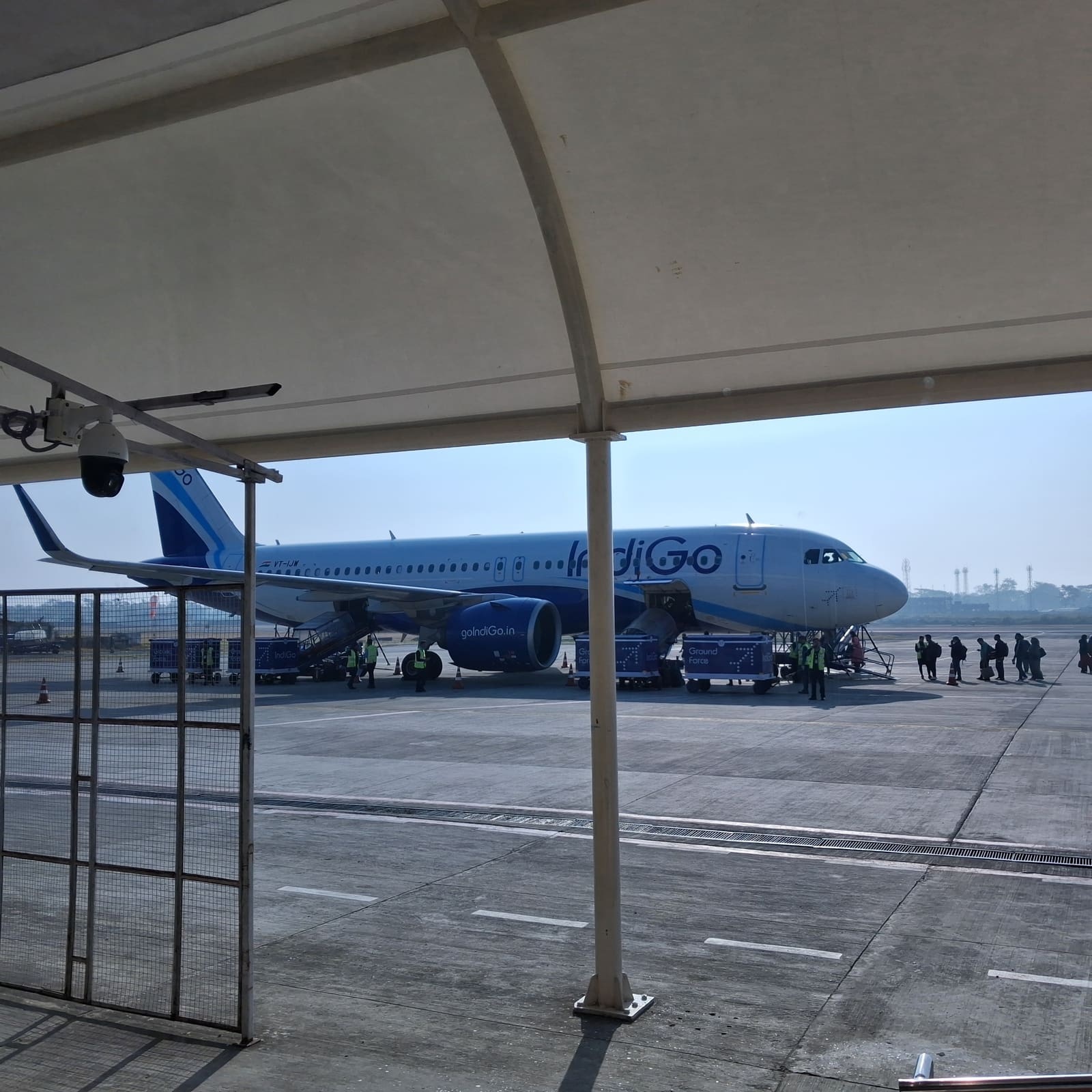 An IndiGo Airbus A320neo waiting on the apron at Silchar Airport.